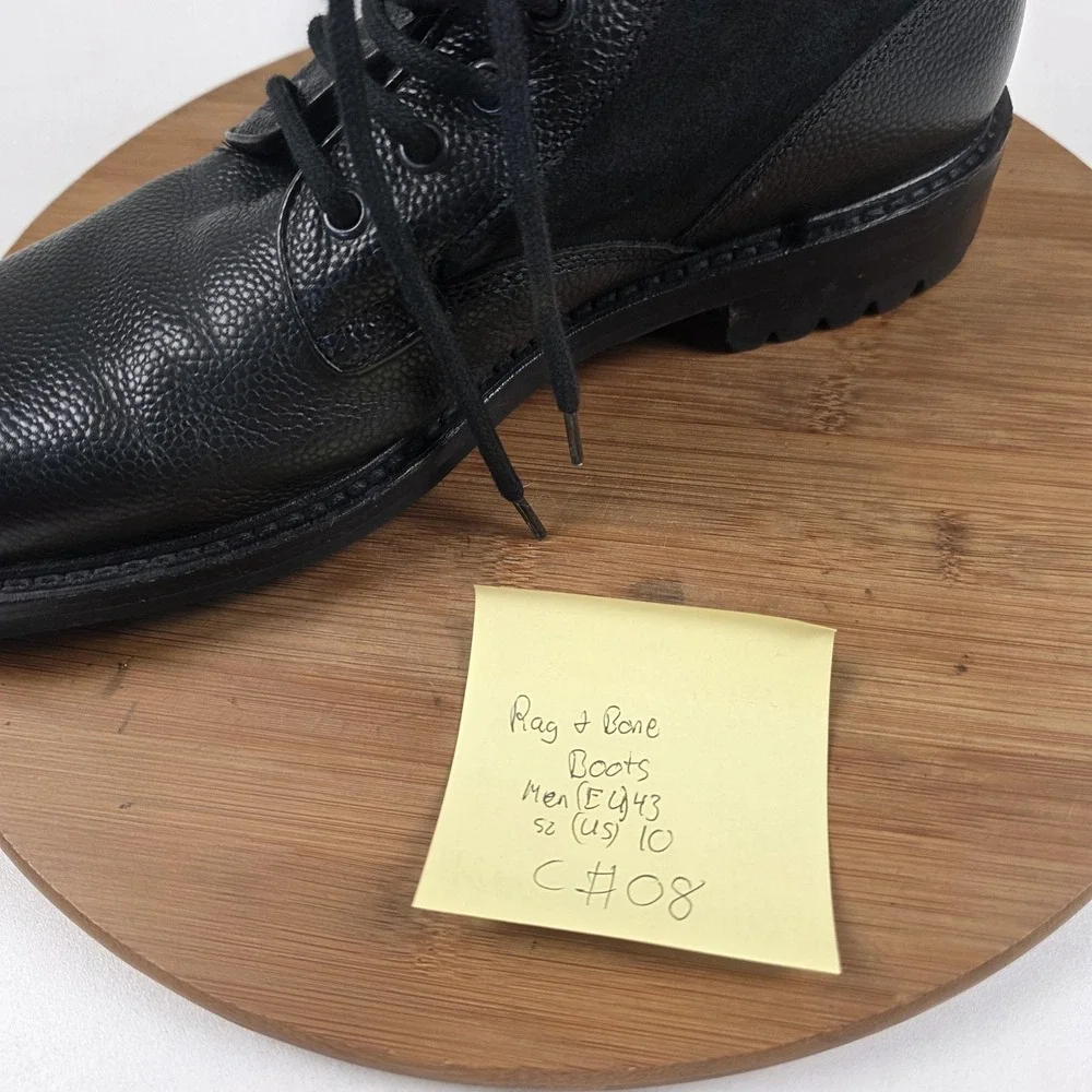 Rag & Bone Boots Mens Size 10 Black Leather Combat Lace Up Ankle Handmade Italy